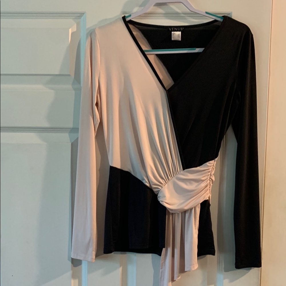 VENUS Black and Blush Asymmetrical Blouse Size Small